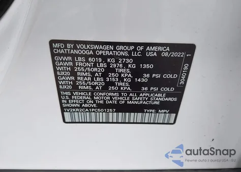 2023 Volkswagen Atlas 3.6L V6 Se W/Technology из США, поврежденный, VIN 1V2KR2CA1PC501257